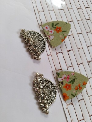 Rainvas Green floral printed oxidized earrings