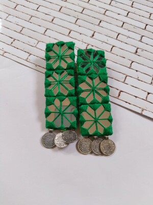 Rainvas Dark Green mirror long coins earrings for women
