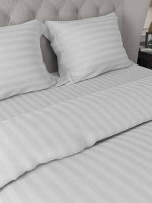 Single,king ,queen size, Swaas Antimicrobial 100% Pure Cotton Sateen Striped White Bed sheet Set