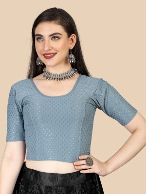 Grey polyester stretchable short sleeve blouse