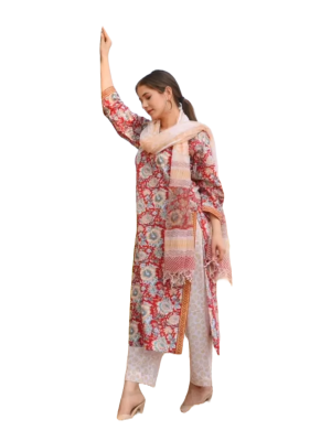 Maroon rayon printed maroon kurta pant set with dupatta for women