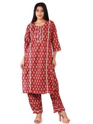Beautiful maroon cotton afgani pant set for women
