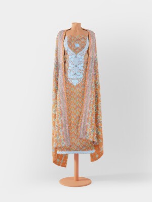Summer wear cotton printed orange unstitched suit | dress material