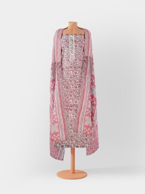 Cotton printed pink unstitched suit | dress material