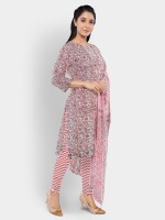 Cotton printed pink unstitched suit | dress material