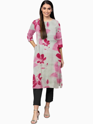 Floral pink cotton kurta for women