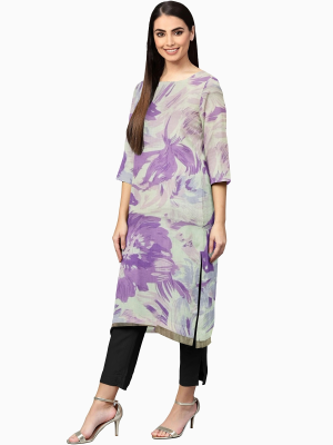 Purple floral printed cotton kurta for women