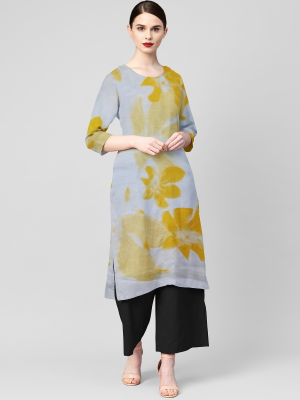 Women's cotton kurta in yellow with white shade