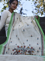 Traditional madhubani hand painted cotton dupatta