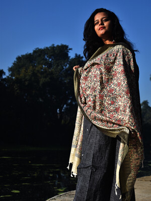 All over red black hand painted madhubani cotton dupatta