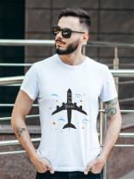 Men's Round Neck White Its' Time to Travel Printed Cotton T-shirt