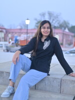 Black linen with white thread hand embroidery shirt for women