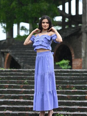Lavender strappy crop top with maxi skirt