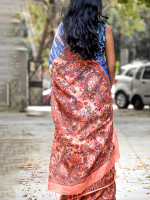 Blue shibori linen madhubani hand painted saree