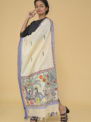 Radha krishna hand painted madhubani dupatta