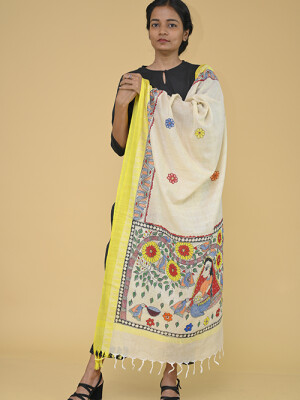 Stunning hand painted nature madhubani dupatta