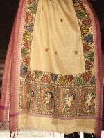 Madhubani handpainted cotton dupatta with temple border