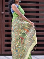 Shibori bandhani tie & dye, mithila painted linen saree