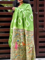 Shibori bandhani tie & dye madhubani painting linen saree