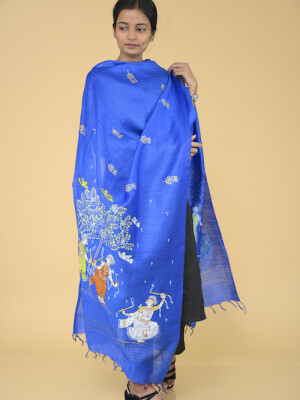 Tranquil Dupatta in Pattachitra Hand painted Munga Silk