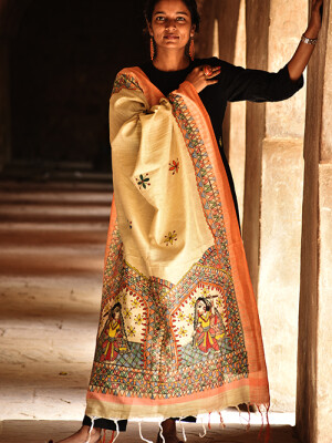 Beautiful hand painted madhubani cotton dupatta