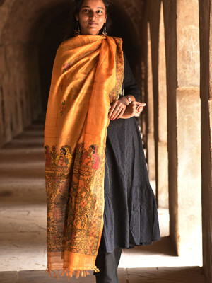 Tussar silk hand painted madhubani dupatta