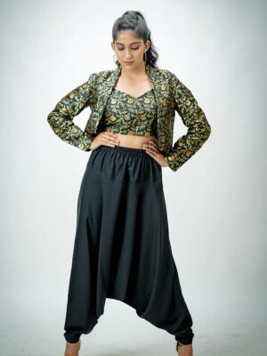 Brocade black bustier & blazer with black harram pant