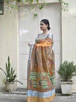 Madhubani simple rural life handloom cotton mulberry silk saree