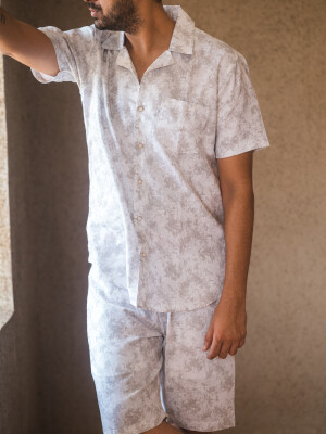 Grey Tye Dye Linen Men's Co-ord Set Comfort, Coordinated Look, Artistic Design, Breathable Fabric, Versatile Style