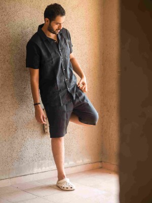 Black Linen Men's Co-ord Set  Comfort, Coordinated Look, Classic Style