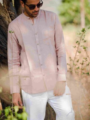 Pink Linen Mandarin Men's Shirt , Elegant & super comfortable pink shirt for Men