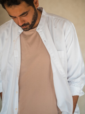 PLAIN WHITE MANDARIN COLLAR SEMI FORMAL MEN'S SHIRT semi-formal, men's, shirt, fashion, style, clothing