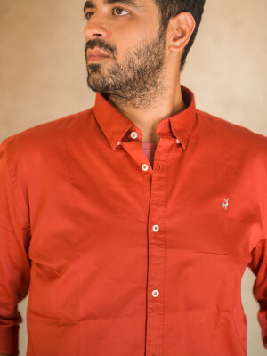 PLAIN RUST BUTTON DOWN SEMI FORMAL MEN'S SHIRT semi-formal, men's, shirt, fashion, style, clothing