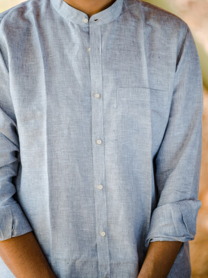 Grey Linen Mandarin Men's Shirt , Comfortable and Stylish Shirt for Men