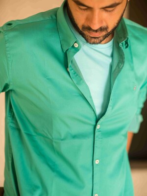 PLAIN EMERALD GREEN BUTTON DOWN SEMI FORMAL MEN'S SHIRT  semi-formal, men's, shirt, fashion, style