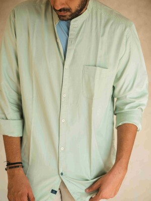 PLAIN MINT MANDARIN COLLAR SEMI FORMAL MEN'S SHIRT semi-formal, men's, shirt, fashion, style, clothing