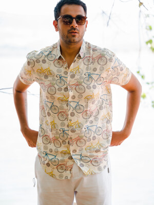 BEIGE PRINT MENS CASUAL SHIRT Comfort, Stylish Design, Timeless Color, Versatile, Soft Fabric