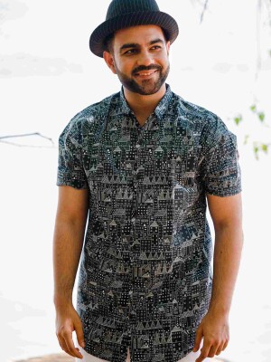 BLACK AND WHITE PRINT MENS CASUAL SHIRT  Comfort, Stylish Design, Timeless Color, Versatile, Soft Fabric