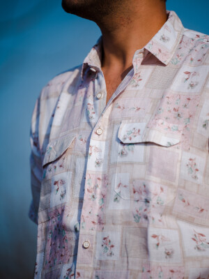 Pink Linen Floral Print Men's Shirt , Classy and simple floral print shirt for men