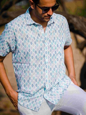 White Linen Men's Print Shirt , Unique stylish & elegant shirt for Men