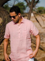 Pink Linen Plain Men's Short Kurta Traditional, Casual, Summer Wear, Breathable, Comfortable, Versatile