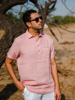 Pink Linen Plain Men's Short Kurta Traditional, Casual, Summer Wear, Breathable, Comfortable, Versatile