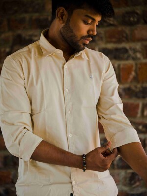 PLAIN FAWN BUTTON DOWN SEMI FORMAL MEN'S SHIRT  semi-formal, men's, shirt, fashion, style, clothing