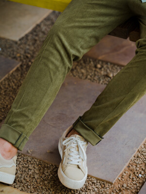 Olive Green Corduroy Men's Stretch Pants , versatile and stylish addition to any wardrobe