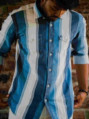 BLUE AND WHITE STRIPES MENS CASUAL SHIRT, casual shirt, fashion, style, clothing, comfortable