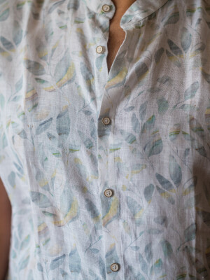 White Linen Floral Print Men's Shirt , Men's stylish floral shirt , Men's summer fashion shirt