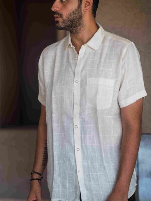 Off-White Linen Checks Men's Shirt , Elegant and stylish versatile shirt for Men