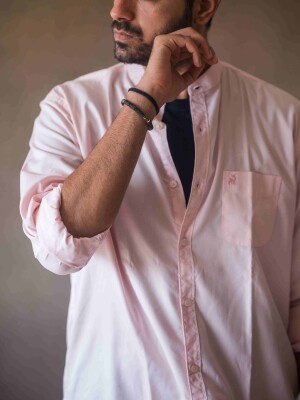 PLAIN BABY PINK MANDARIN COLLAR SEMI FORMAL MEN'S,  semi-formal, men's, shirt, fashion, style, clothing