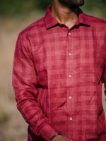 Wine Linen Men's Checks Shirt , Elegant & stylish wine check shirt for men