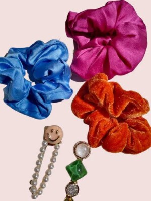 Bright Scrunchies and hair clip Combo,  hair clip, vivid colors, high-quality fabric, comfortable hold, lively